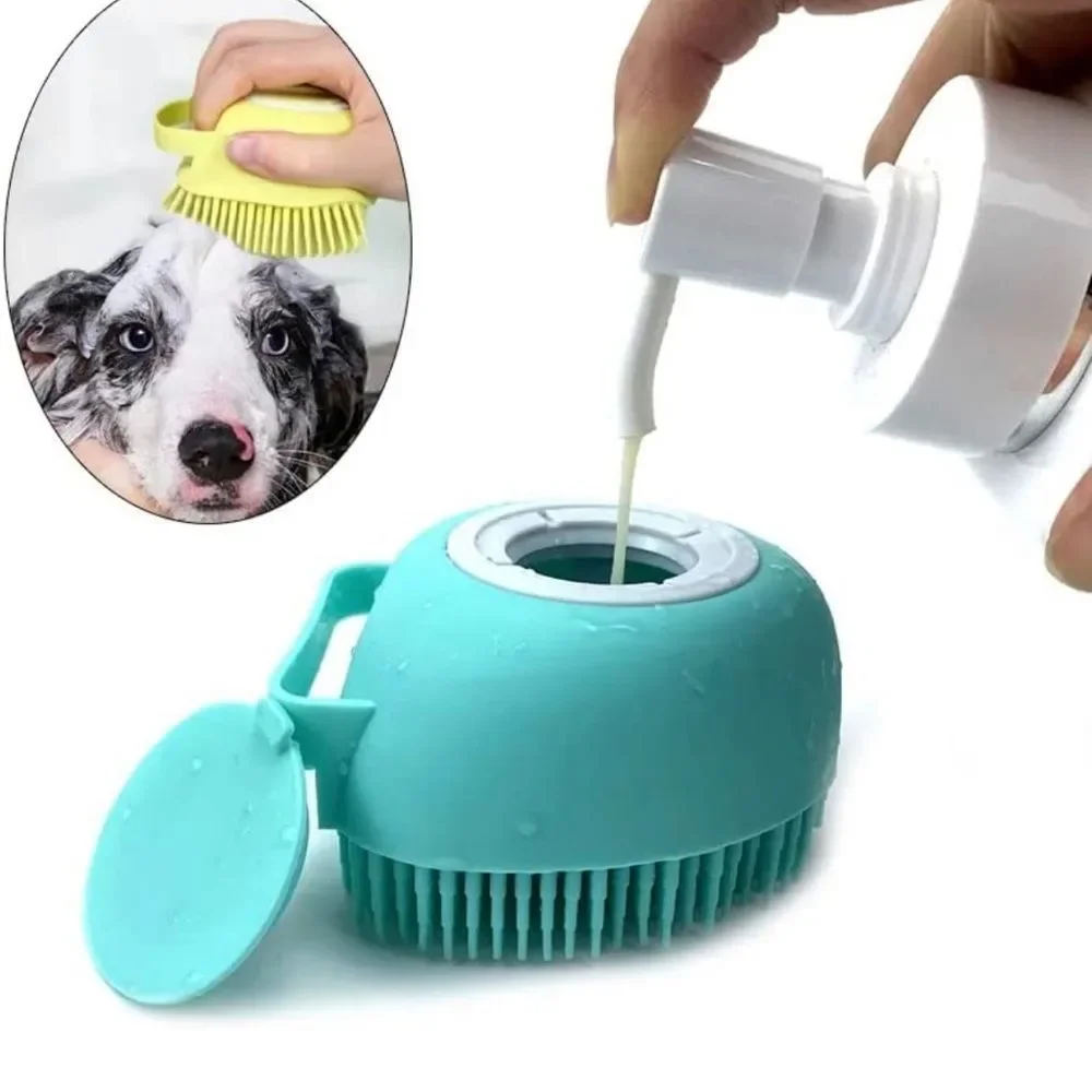 Boutique Silicone 2 In One Pet Bath Brush For Dog Cat Shampoo Dispenser Bristles